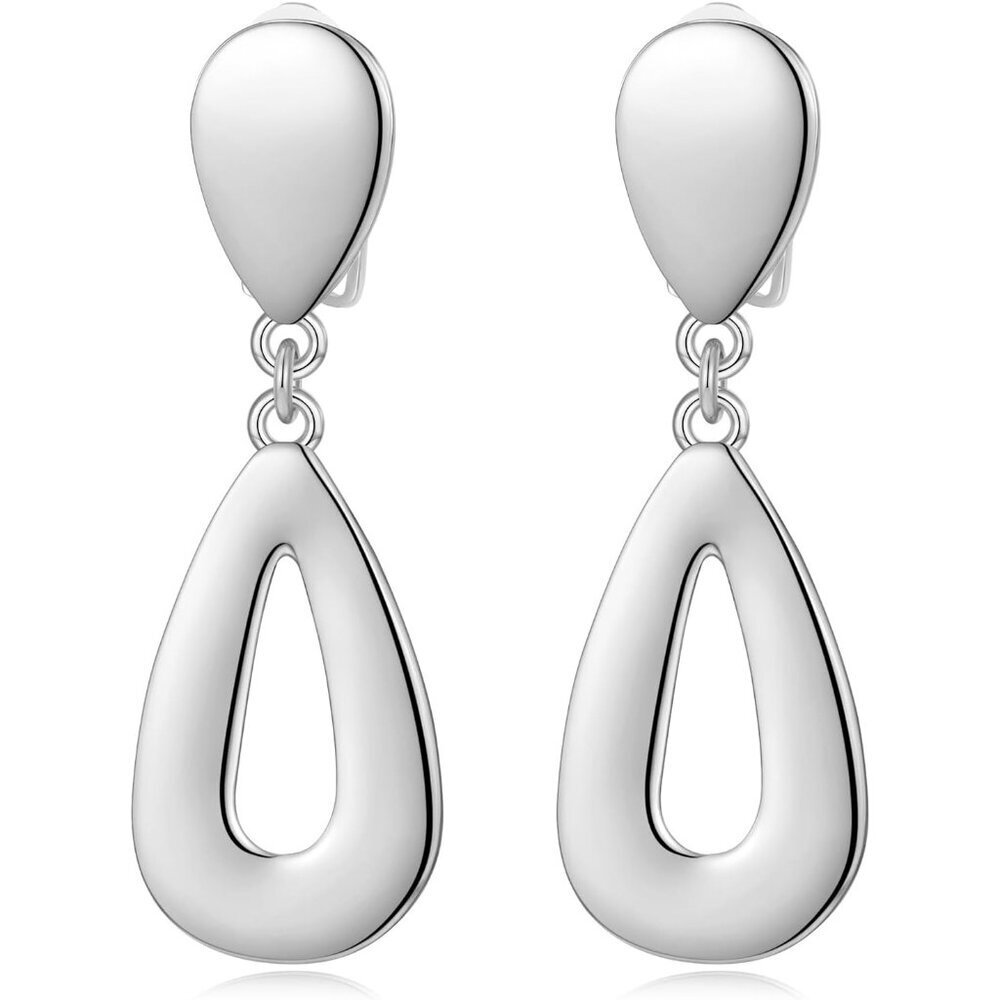 Silver Clip On Drop A Clip Earrings Women Non Piercing Dangle Fashion Jewelry